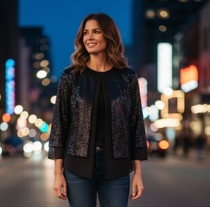 AUTHENTIC RARE St. John Couture Shimmer Sequin Crop Blazer Evening Luxury